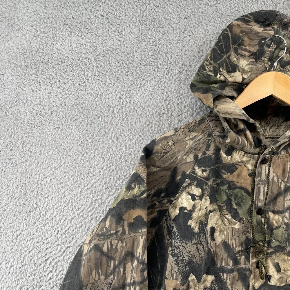 Vintage Mossy Oak Fits Large Hunting Camo Snap Up Jacket Long Sleeve Outdoor USA